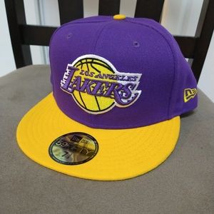 7 3/8 New Era LA Lakers Fitted Purple Gold Hat Cap Lid NBA Los Angeles 59FIFTY